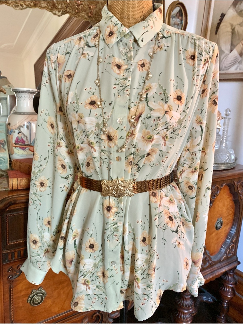 Pre-loved Boho Hippie Romantic Floral Blouse Shirt